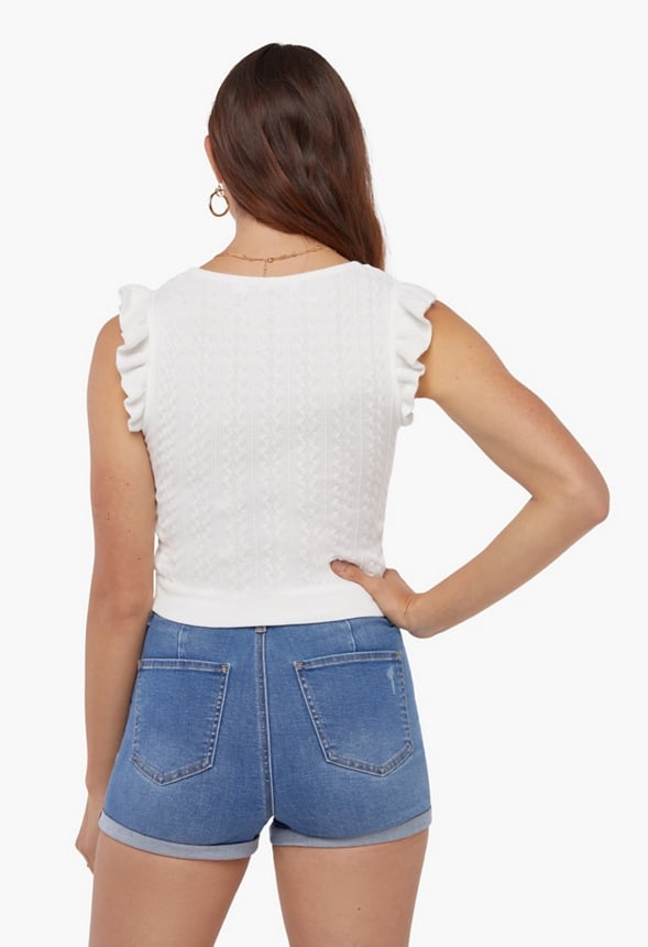 Ruffle Sweater Tank Top White