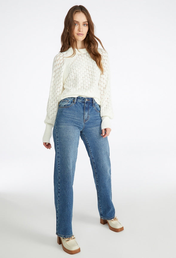 Pointelle Stitch Sweater Marshmallow White