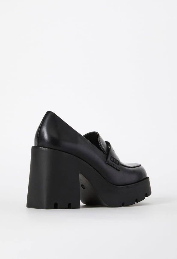 Cher Heeled Lug Sole Loafer Black Caviar