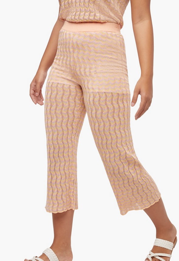 Pointelle Crop Trousers Pink Multi