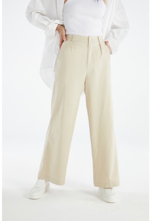 Wide Leg Trousers Cement Beige