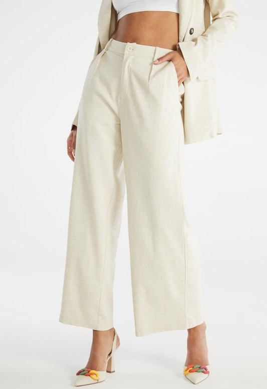 Wide Leg Trousers Neutral Linen