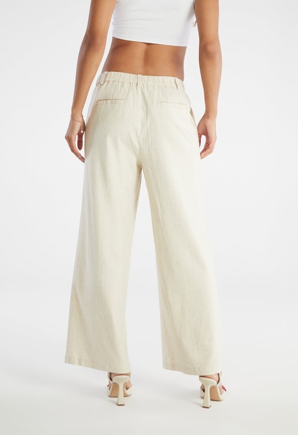 Wide Leg Trousers Neutral Linen