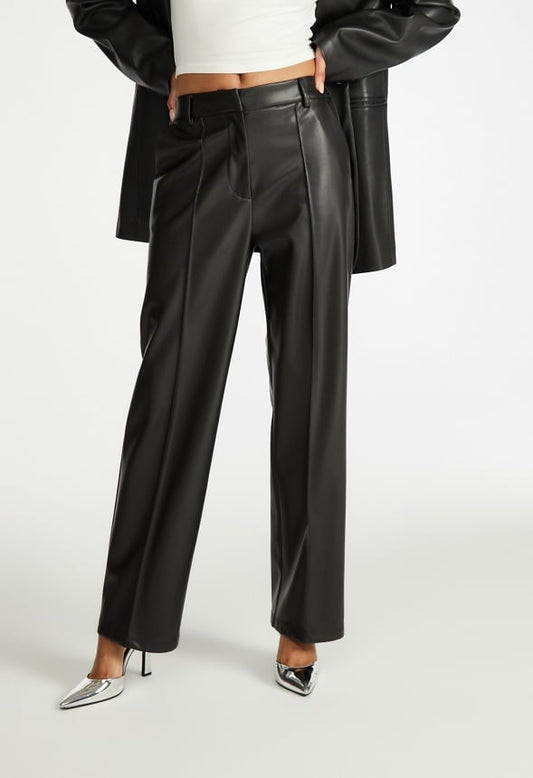 Wide Leg Faux Leather Trousers Black Caviar