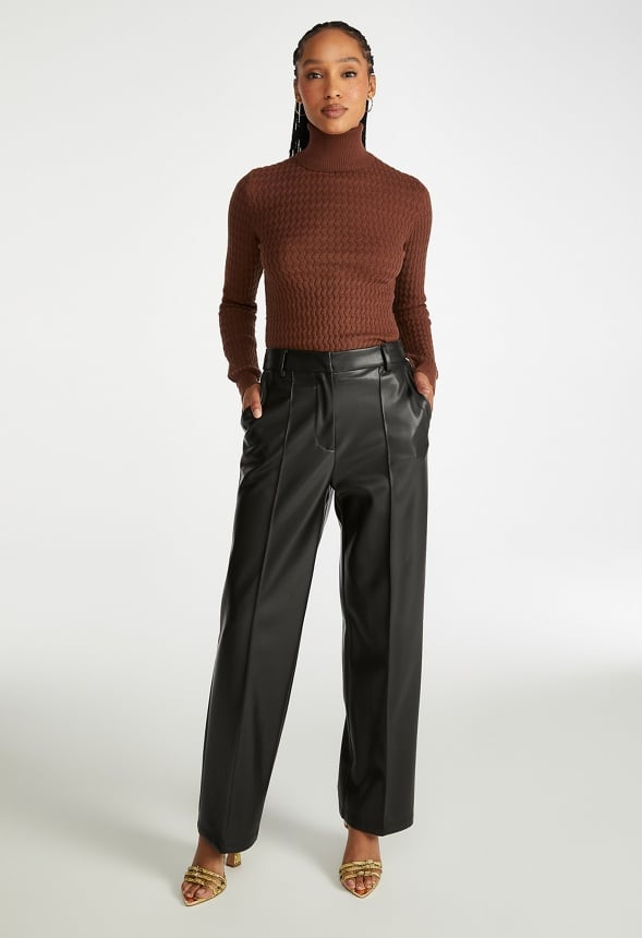 Wide Leg Faux Leather Trousers Black Caviar