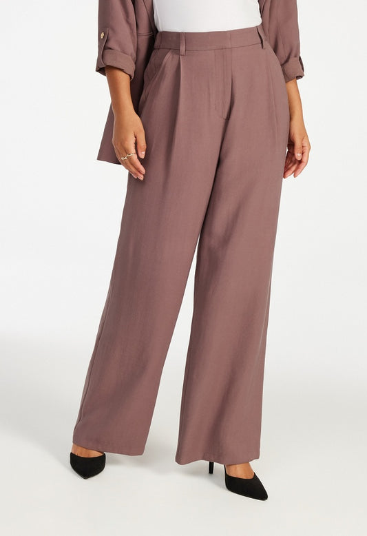 Wide Leg Pleat Front Trousers Dark Mauve