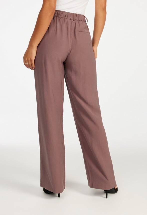 Wide Leg Pleat Front Trousers Dark Mauve