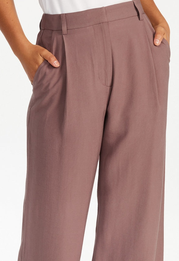 Wide Leg Pleat Front Trousers Dark Mauve