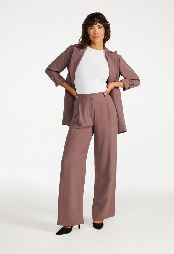 Wide Leg Pleat Front Trousers Dark Mauve
