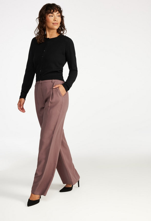 Wide Leg Pleat Front Trousers Dark Mauve