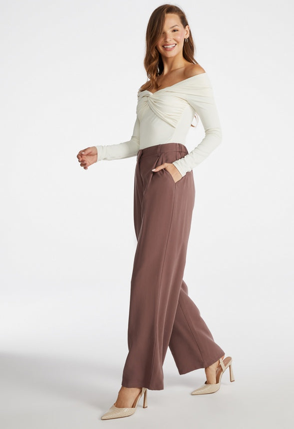 Wide Leg Pleat Front Trousers Dark Mauve