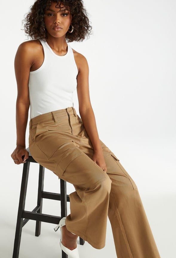Wide Leg Cargo Pants Fennel Seed Green