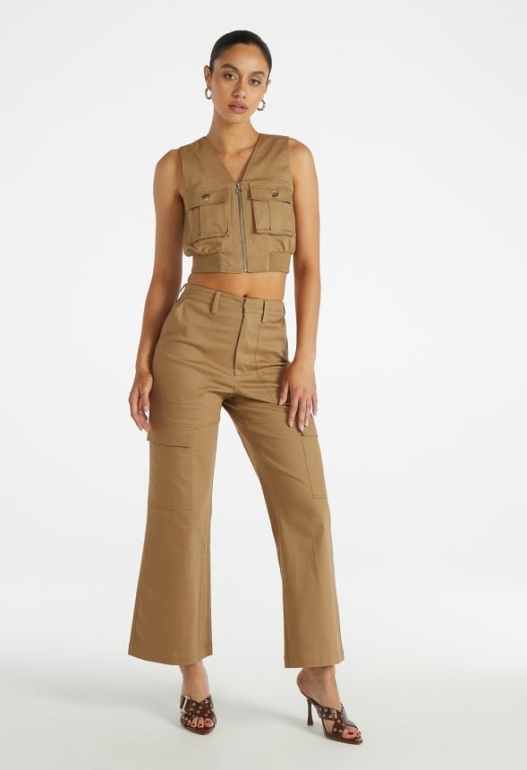 Wide Leg Cargo Pants Fennel Seed Green