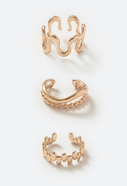 Yara 3-Molten Brass Open Back Rings Gold