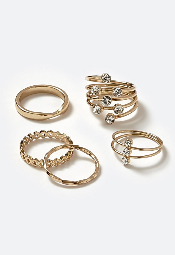 Gaia Delicate Glass Stones Wraparound Mixed Rings  Crystal/ Gold