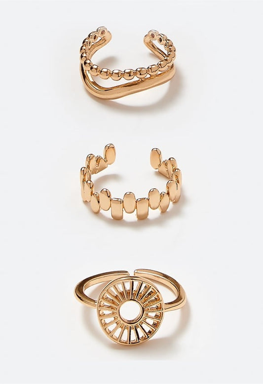 3-Pack Brie Open Back Boho Metal Rings Gold