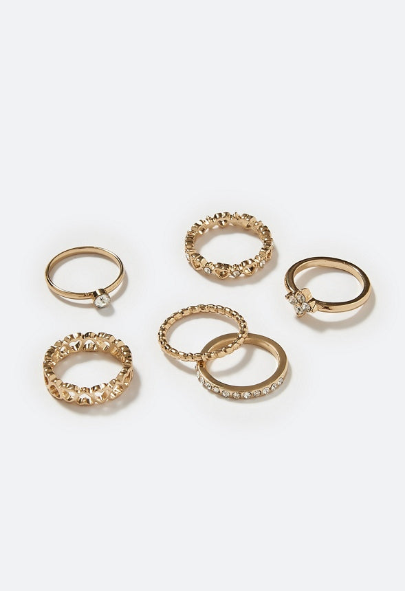 Liana Mixed Rings Crystal/Gold