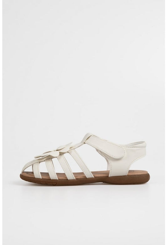 Flower Flat Sandals White