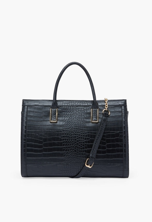 Paneled Satchel With Bracket Handles Black