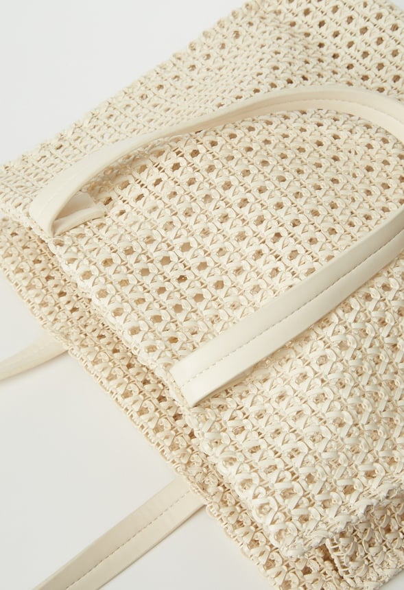 Woven Satchel With Flat Handles Birch White