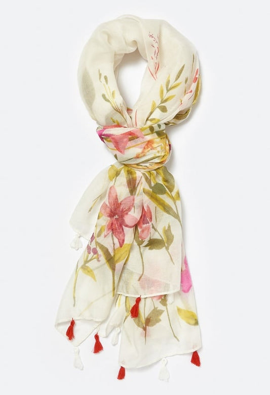 Via Multi Color Flower Print Long Woven Scarf Multi Mix/ Fabric
