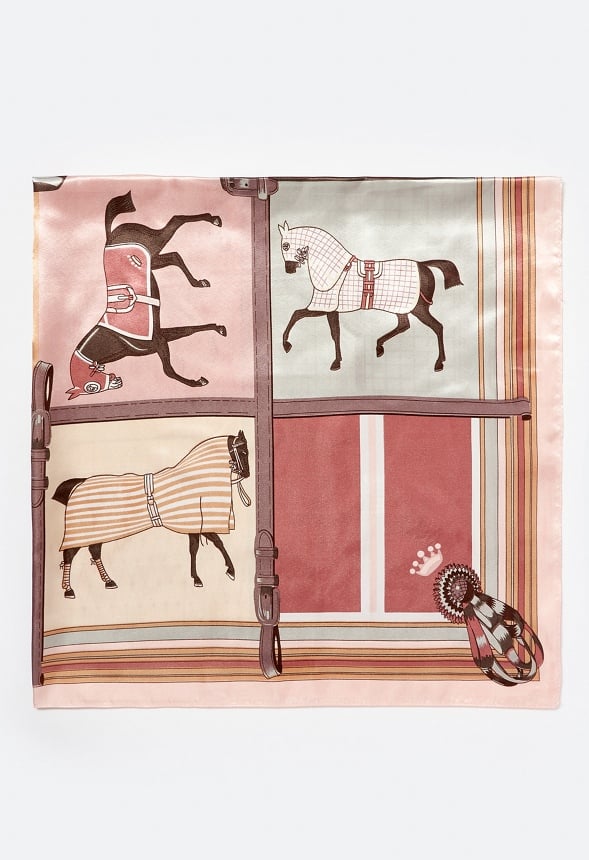 Viva Multi Color Horse Print Silk Like Scarf Multi Mix/ Fabric