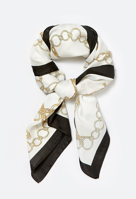 Wave Gold Chain Print Silk Like Scarf Cream/ Gold/ Fabric