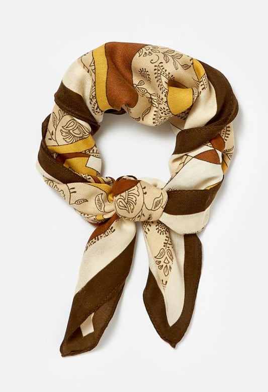 Ulla Tonal Cream And Brown Print Satin Like Scarf Cream/ Brown Mix/ Fabric