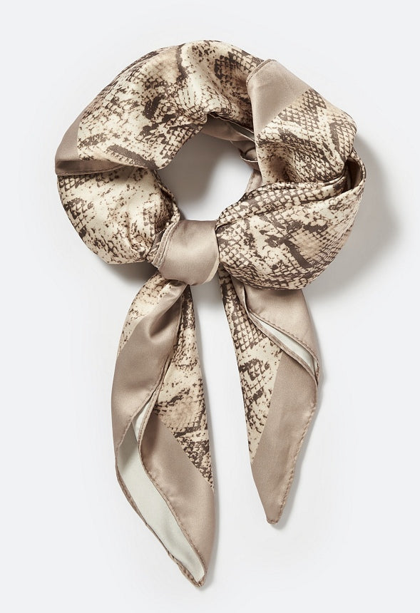 Robbie Snake Print Silklike Square Scarf Grey/Cream