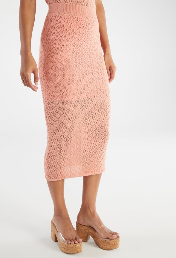 Pointelle Stitch Long Skirt Blooming Dahlia