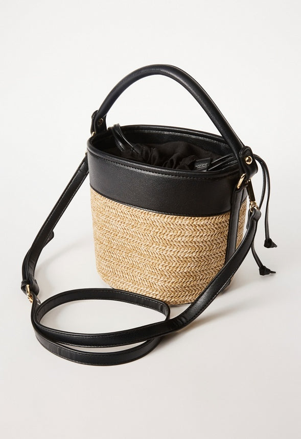 Top Handle Bucket Bag Natural/ Black