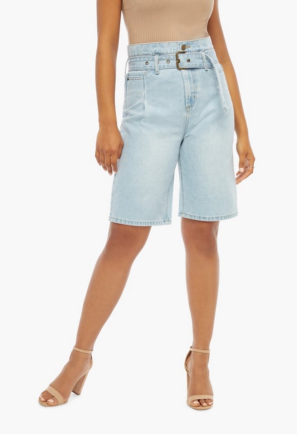 Paperbag Bermuda Denim Shorts Light Wash
