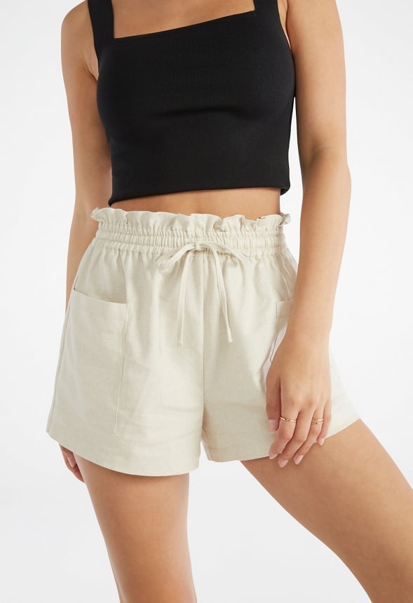 Paperbag Linen Shorts Neutral Linen
