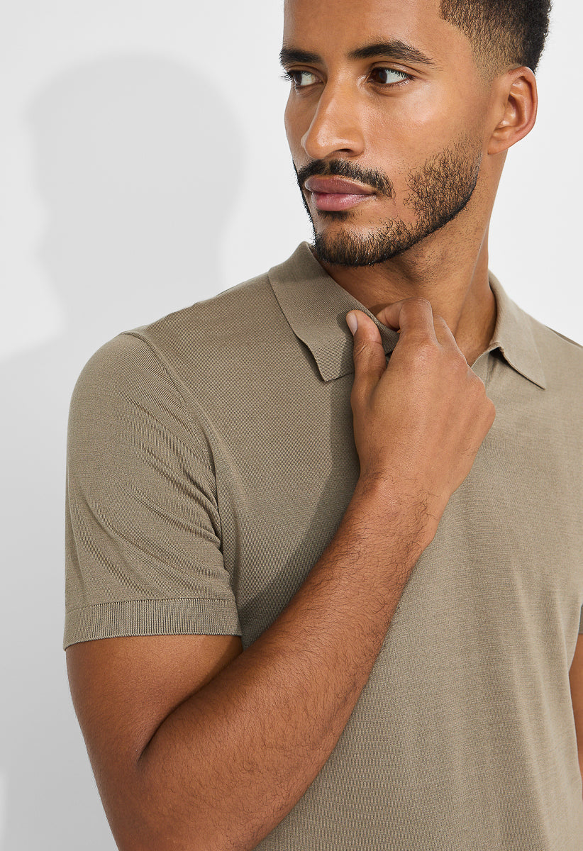 Men's Wool Blend Short Sleeve Silk Soft Knit Polo