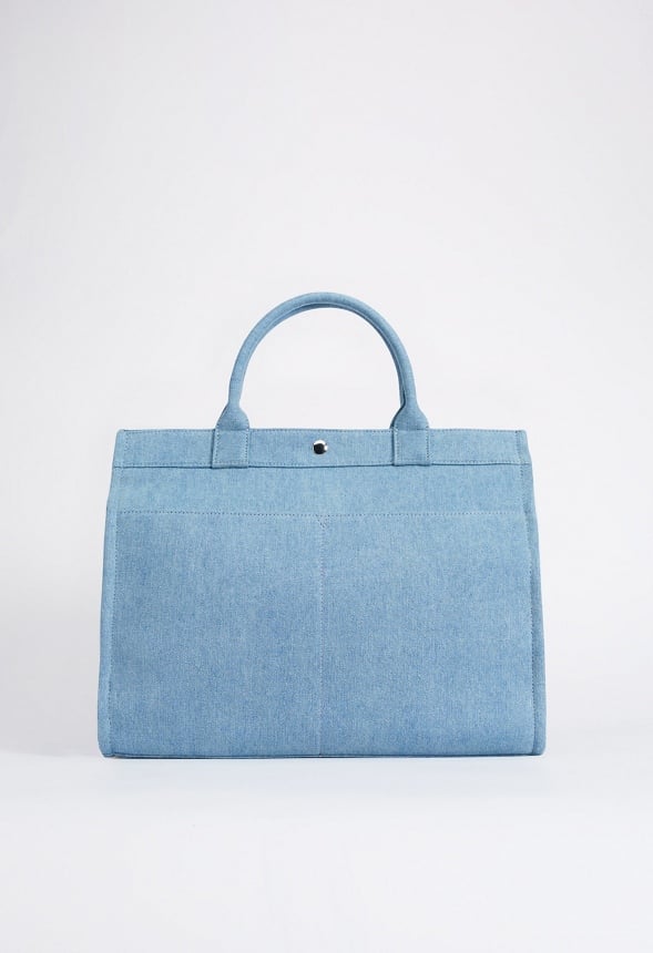 Boxy Fabric Tote With Slip Pockets Chambray