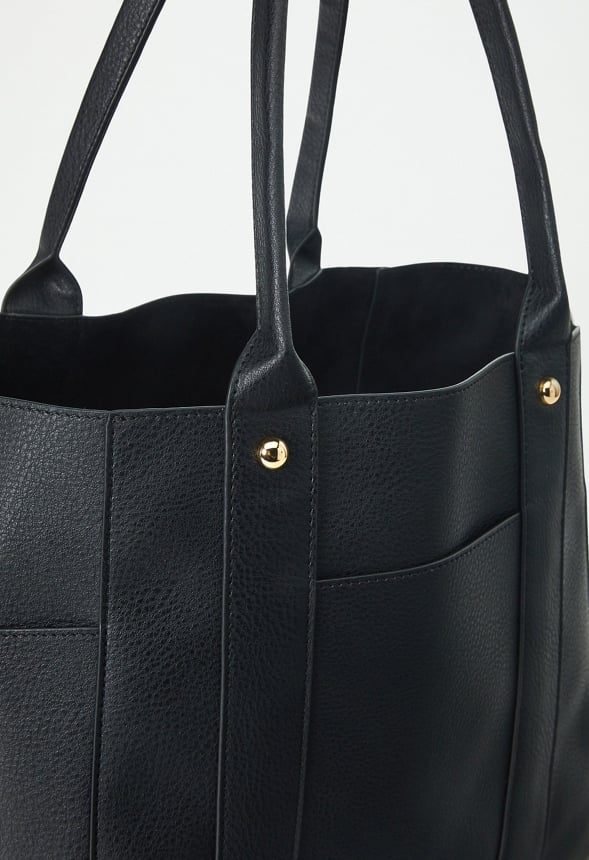 Unlined Multi Pocket Tote Black
