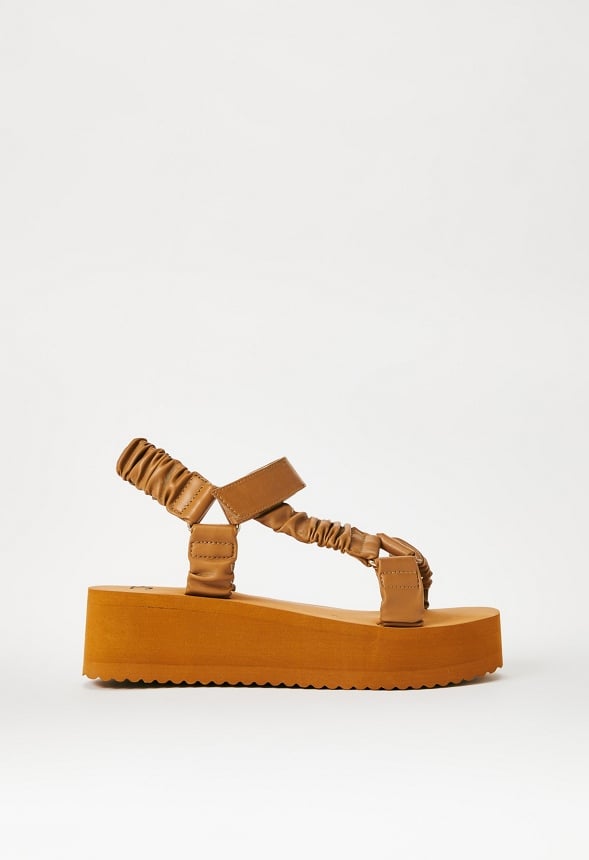 Taneisa Rouched Strap Wedge Light Camel
