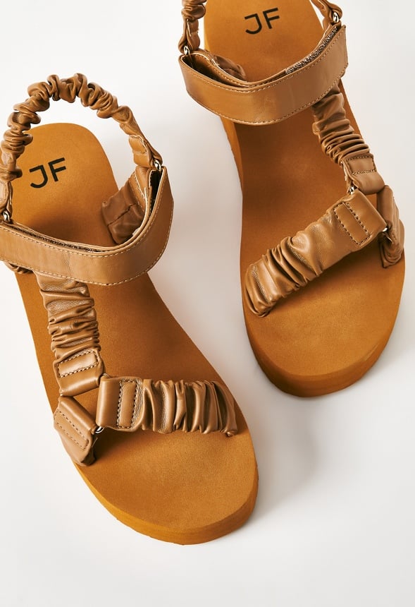 Taneisa Rouched Strap Wedge Light Camel