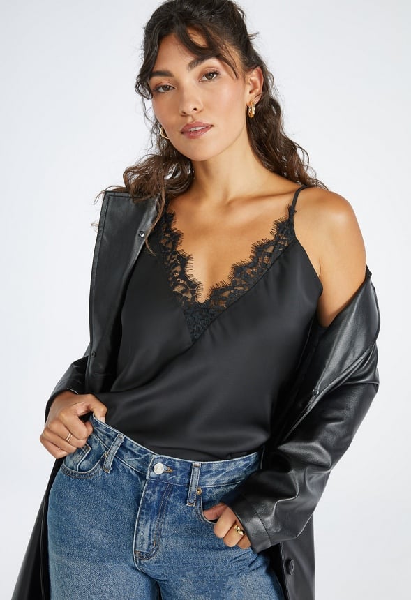 Lace Trim Cami Top Black Caviar