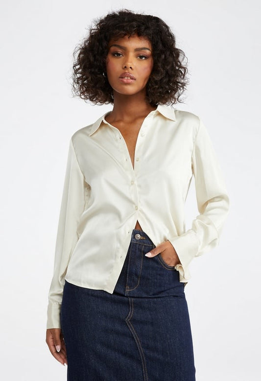 Femme Satin Blouse Birch White