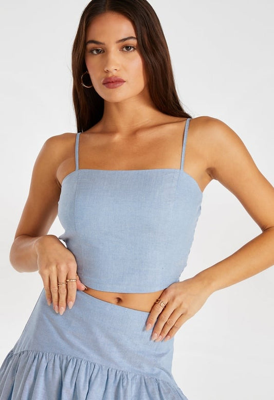 Cropped Square Neck Top Oxford Blue