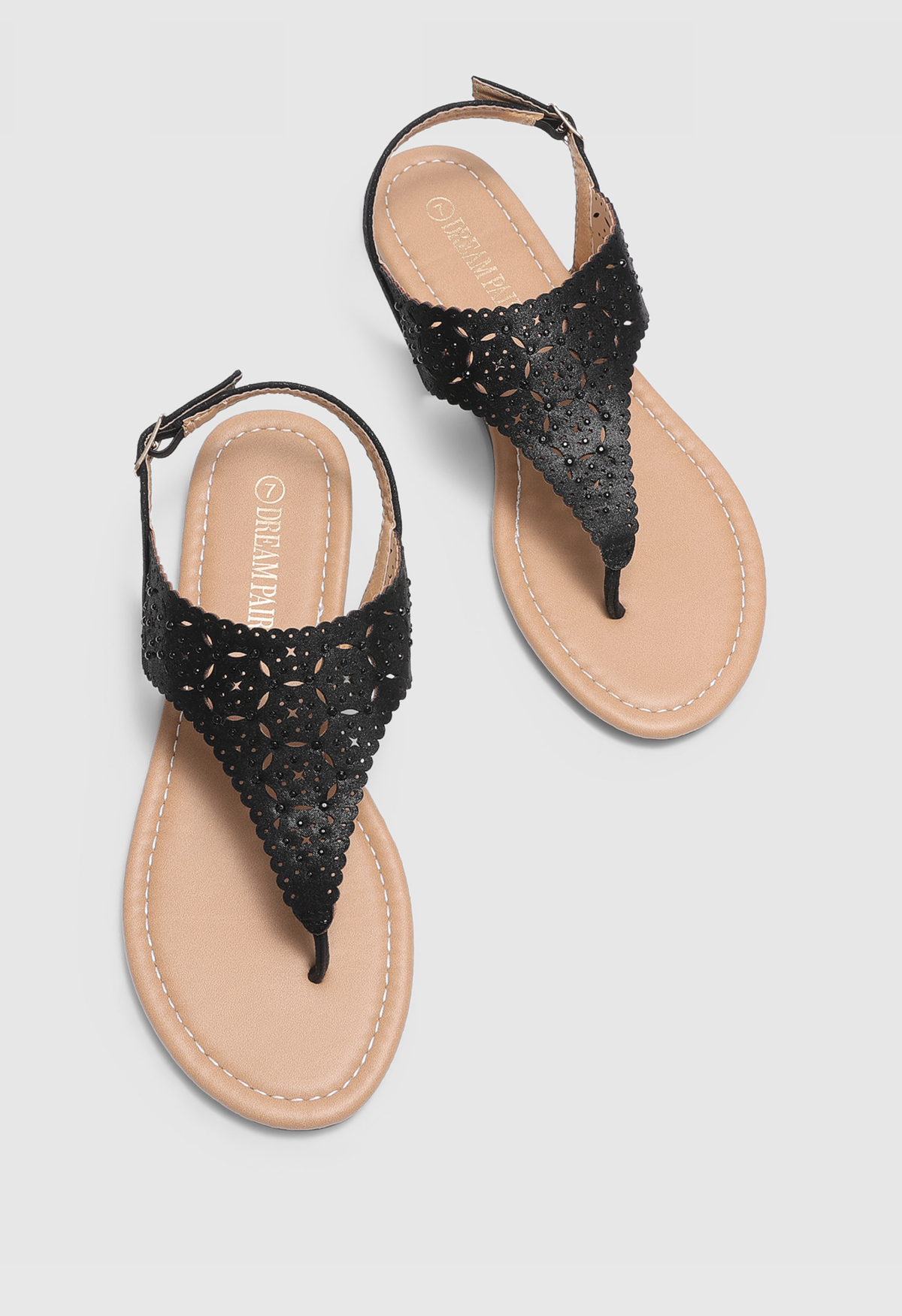 Women's Rhinestone Gladiator Flat Sandals Cute T-Strap Beach Sandals